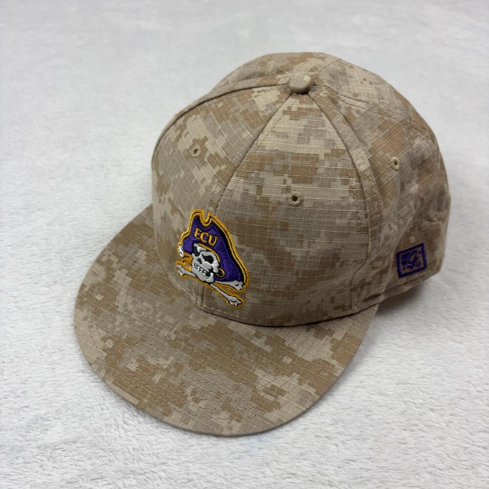 ECU Pirates The Game Hat Cap Stretch Lined Size 8 Beige Camo Embroidered
